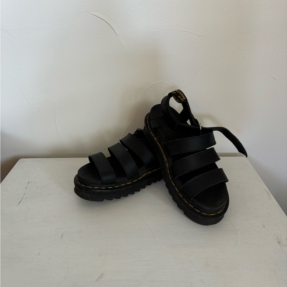Dr. Marten Black Leather Platform Sandals